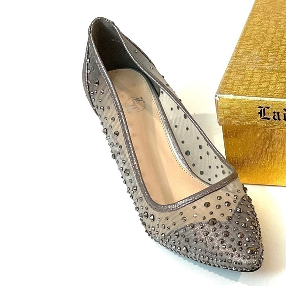 Bedazzled mesh gunmetal 2” kitten heels - Picture 11 of 12